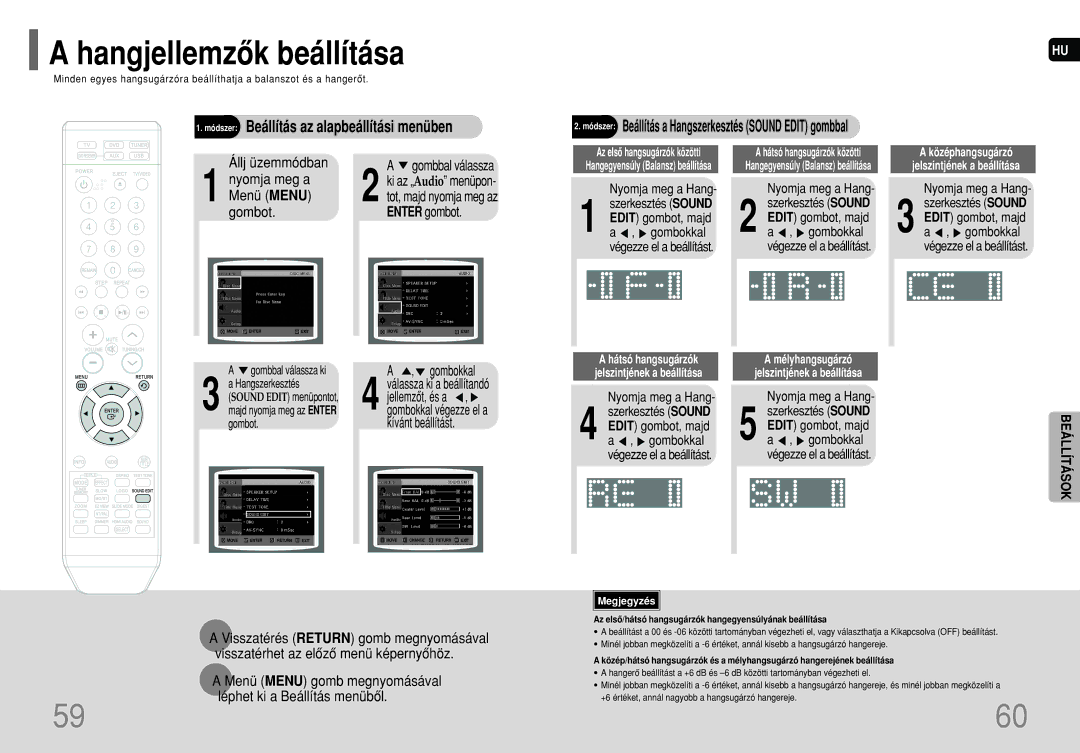 Samsung HT-XQ100T/XTC, HT-XQ100R/ELS, HT-XQ100T/XEF, HT-TXQ100R/ELS, HT-XQ100T/XET, HT-XQ100T/XEC Hangjellemzôk beállítása 