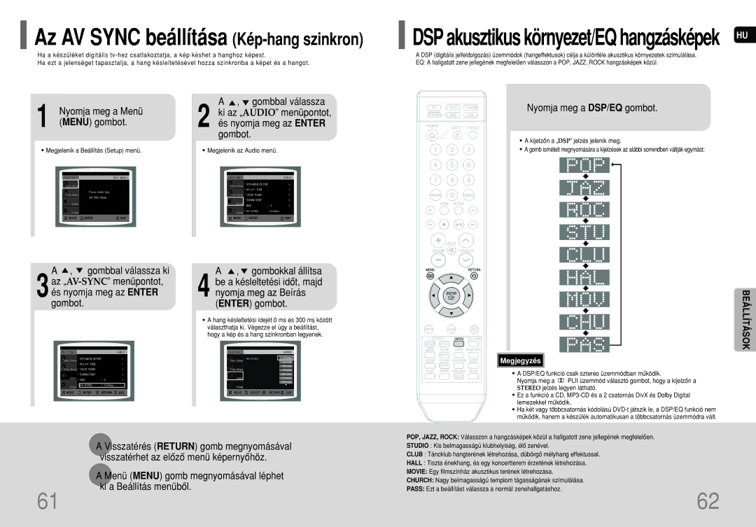 Samsung HT-XQ100R/ELS manual És nyomja meg az Enter gombot, Nyomja meg a DSP/EQ gombot, Nyomja meg az Beírás Enter gombot 