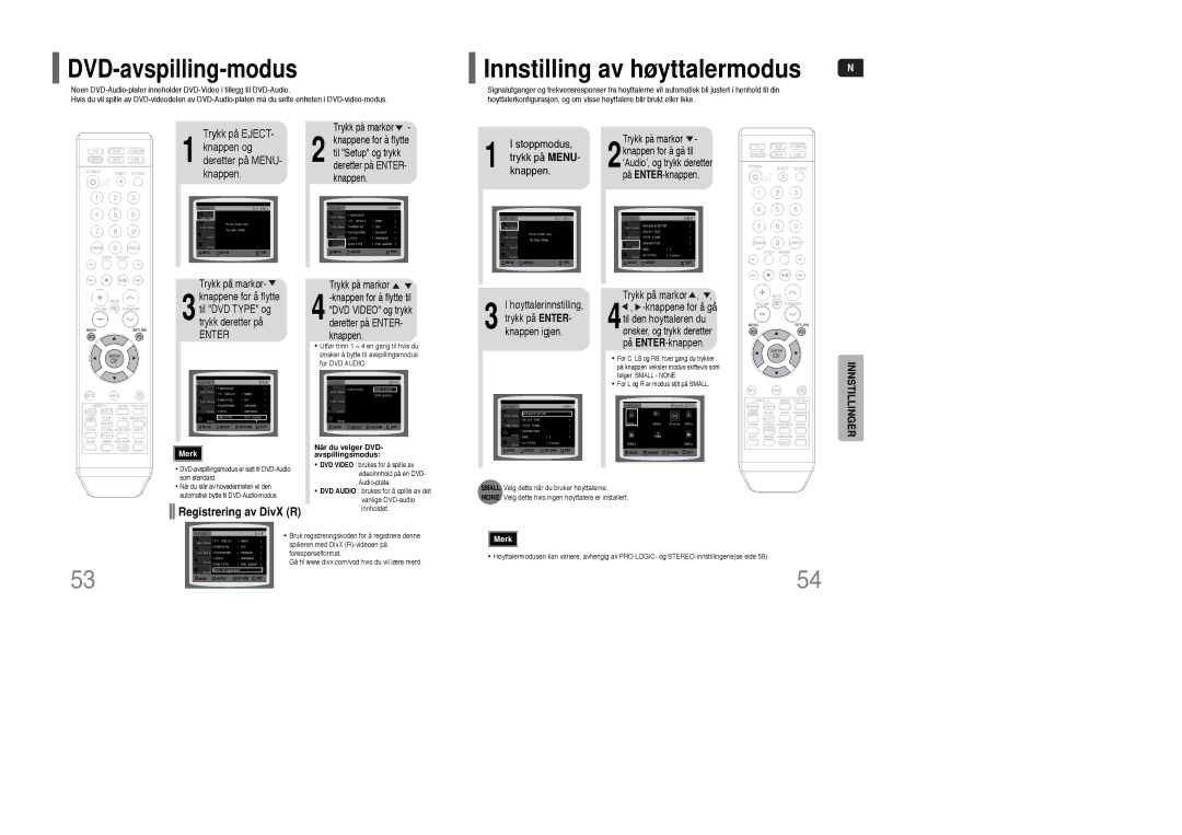 Samsung HT-XQ100WR/ELS Innstilling av høyttalermodus, DVD-avspilling-modus, Trykk på Eject, Knappen og, Deretter på Menu 