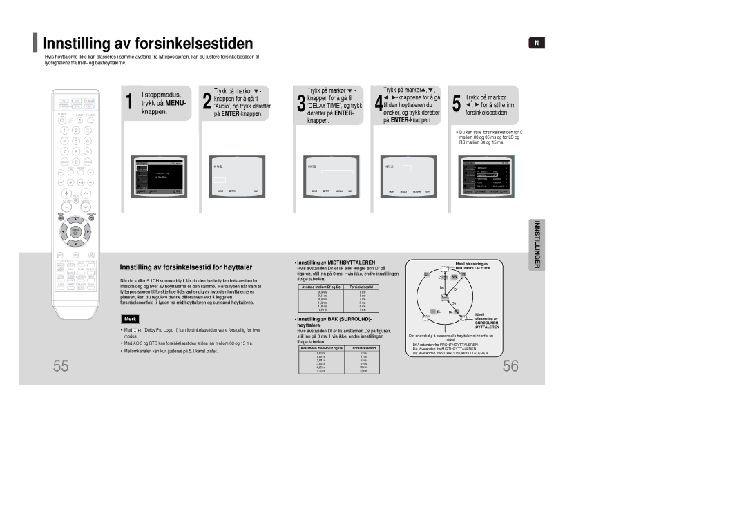 Samsung HT-XQ100T/XEE, HT-XQ100R/ELS Innstilling av forsinkelsestiden, Trykk på markør For å stille inn forsinkelsestiden 