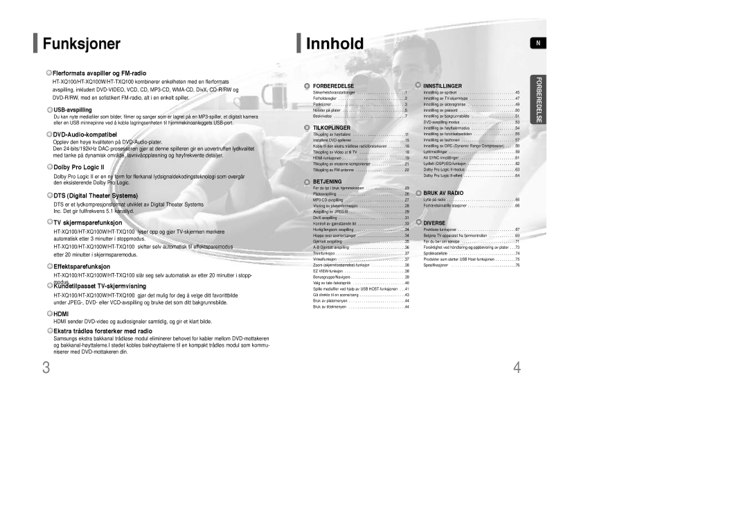 Samsung HT-XQ100R/ELS, HT-XQ100WR/ELS, HT-XQ100T/XEE manual Funksjoner 