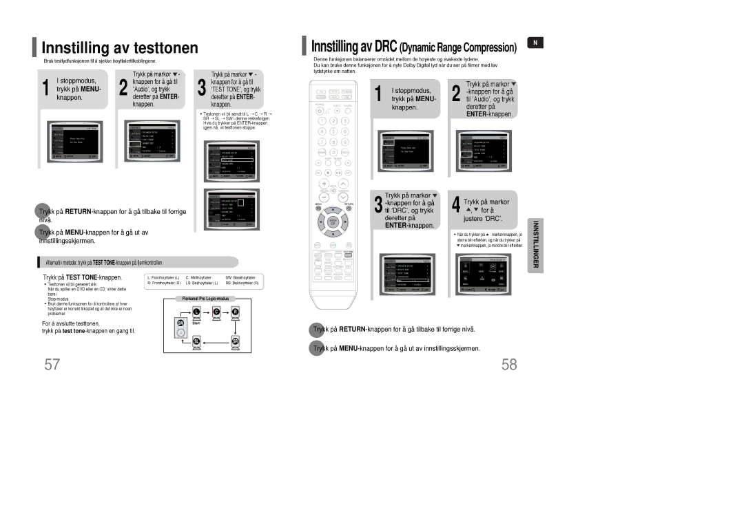 Samsung HT-XQ100R/ELS, HT-XQ100WR/ELS, HT-XQ100T/XEE manual Innstilling av testtonen, Trykk på Test TONE-knappen 