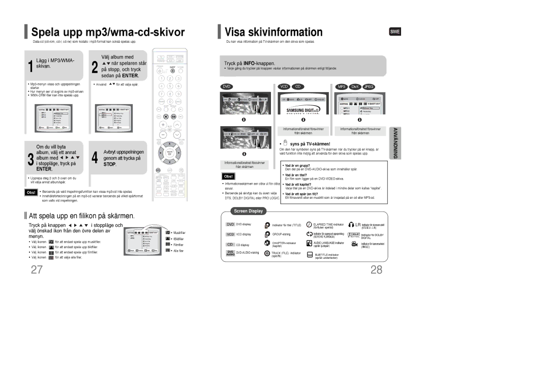 Samsung HT-XQ100R/ELS Spela upp mp3/wma-cd-skivor, Om du vill byta, Album, välj ett annat Album med, Stoppläge, tryck på 