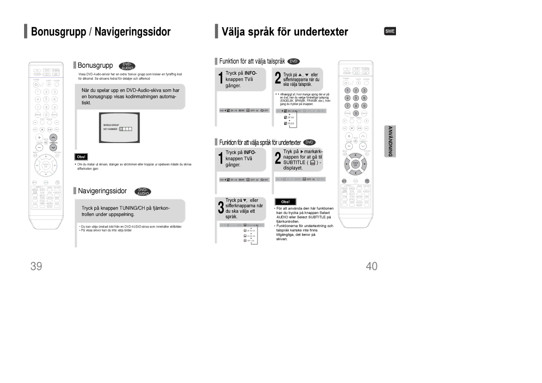 Samsung HT-XQ100R/ELS, HT-XQ100WR/ELS, HT-XQ100T/XEE manual Välja språk för undertexter 