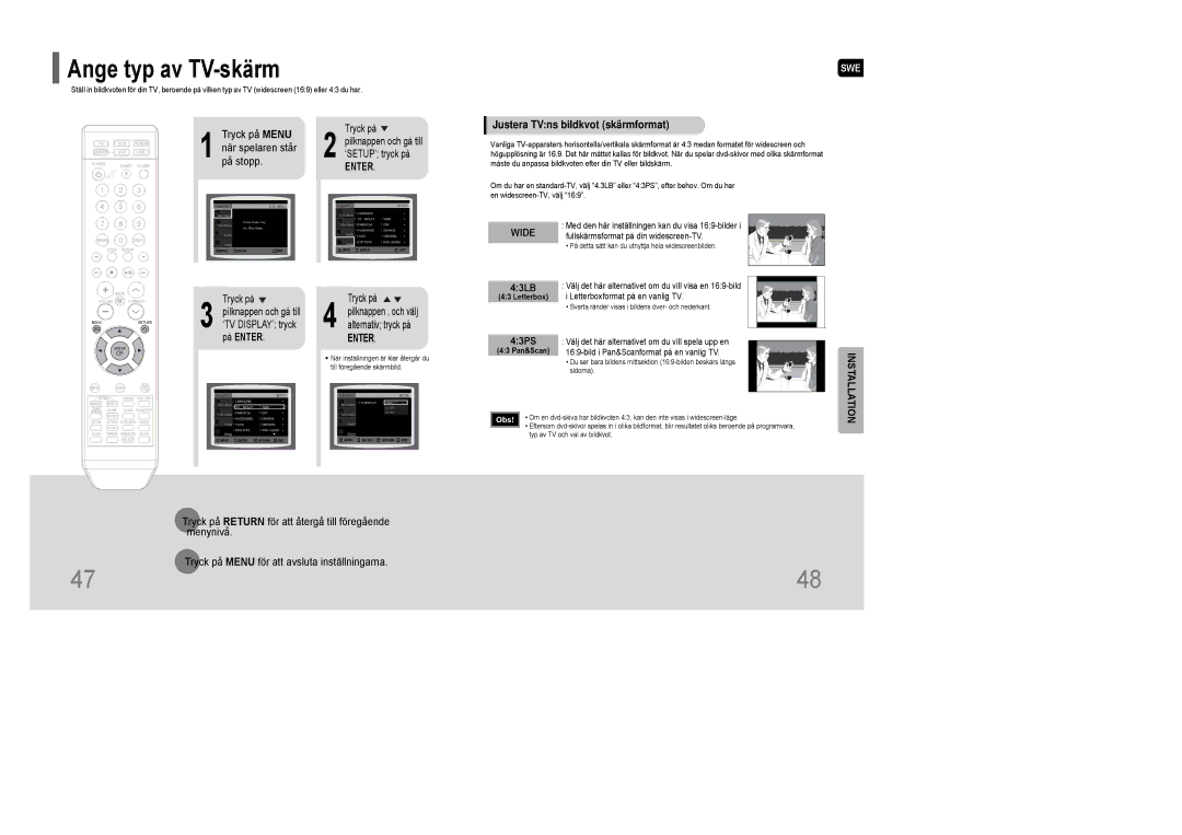 Samsung HT-XQ100WR/ELS, HT-XQ100R/ELS, HT-XQ100T/XEE manual Justera TVns bildkvot skärmformat, 43LB, 43PS 