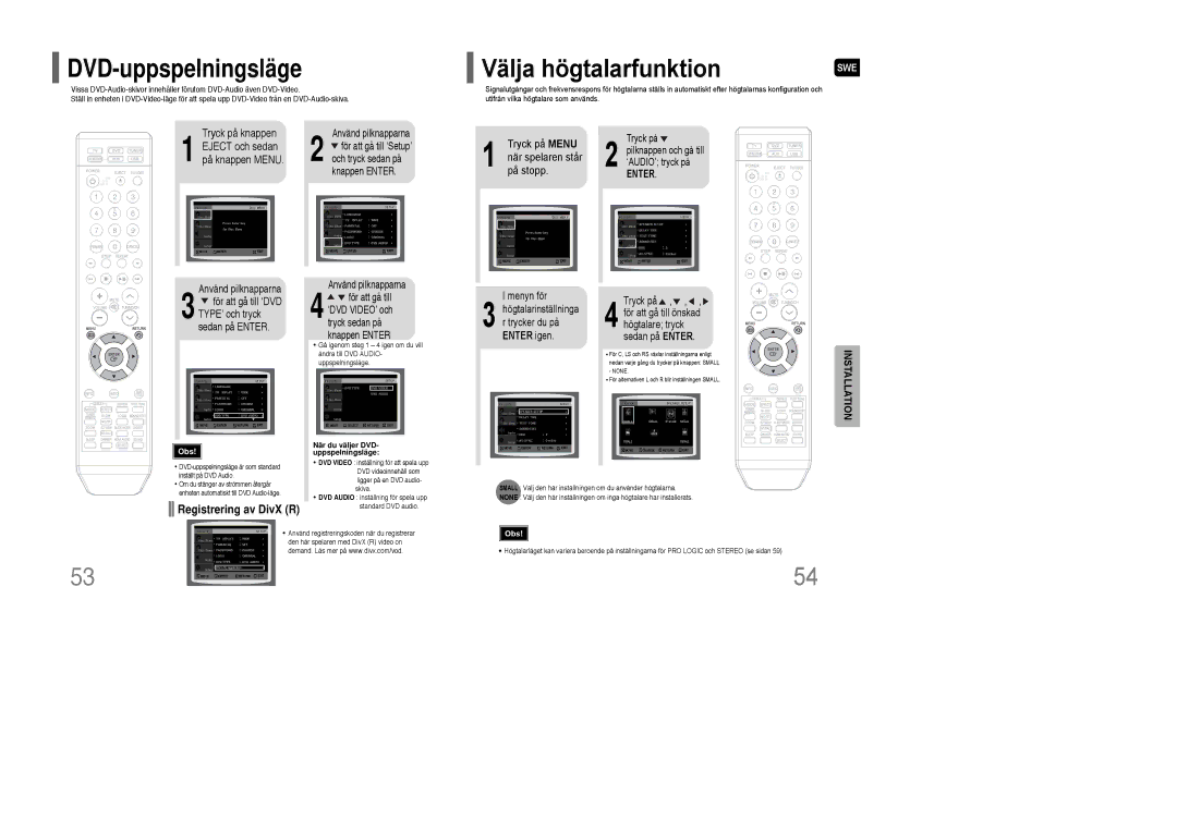 Samsung HT-XQ100WR/ELS manual Välja högtalarfunktion, Tryck på knappen Eject och sedan på knappen Menu, När spelaren står 