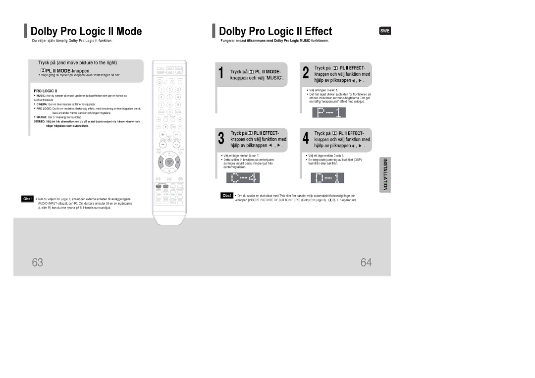 Samsung HT-XQ100R/ELS, HT-XQ100WR/ELS, HT-XQ100T/XEE manual Dolby Pro Logic II Mode, PL II MODE-knappen 