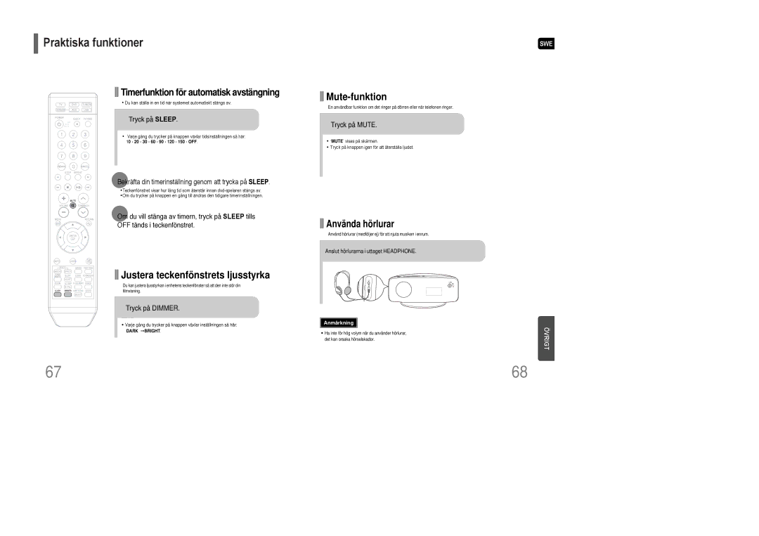 Samsung HT-XQ100T/XEE manual Tryck på Sleep, Bekräfta din timerinställning genom att trycka på Sleep, Tryck på Dimmer 