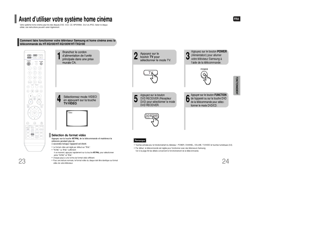 Samsung HT-XQ100T/XEF manual Appuyez sur le bouton TV pour sélectionner le mode TV, Sélection du format vidéo 