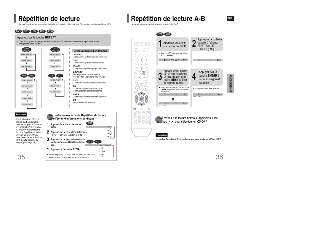 Samsung HT-XQ100T/XEF manual Répétition de lecture A-B 