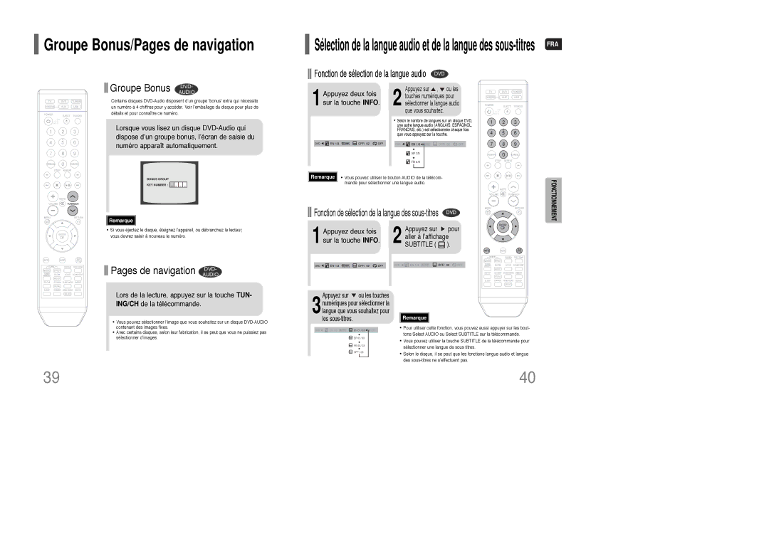 Samsung HT-XQ100T/XEF manual Fonction de sélection de la langue audio DVD, Appuyez deux fois, Sur la touche Info 