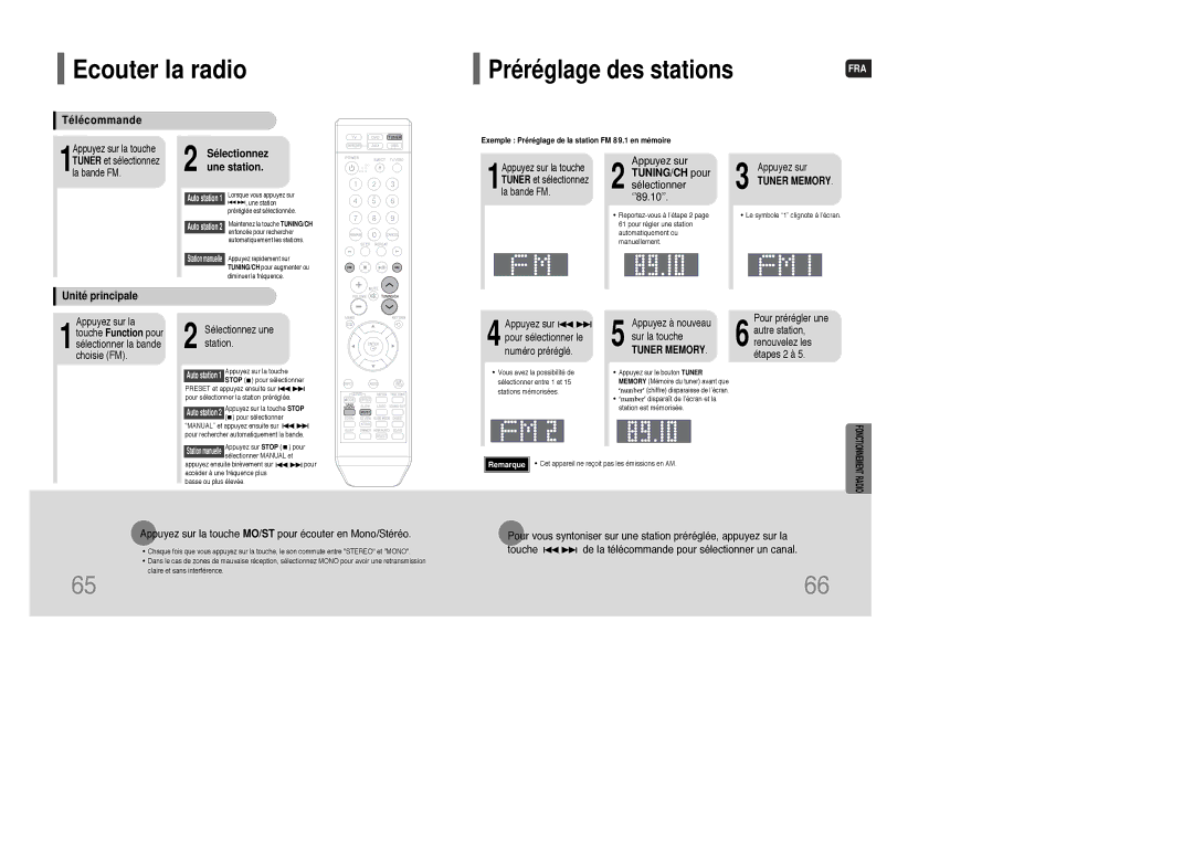 Samsung HT-XQ100T/XEF manual Ecouter la radio 