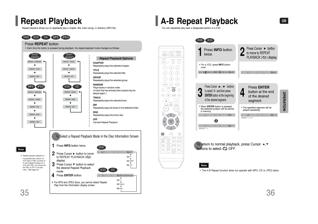 Samsung HT-TXQ100 Repeat Playback, Press Repeat button, Twice, Press Enter Button at the end of the desired segment 