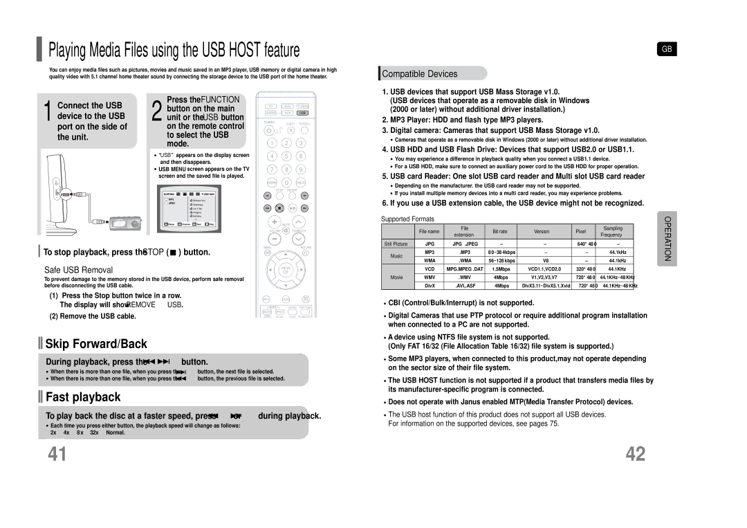 Samsung HT-TXQ100, HT-XQ100W, AH68-01852B instruction manual To stop playback, press the Stop button, Safe USB Removal 