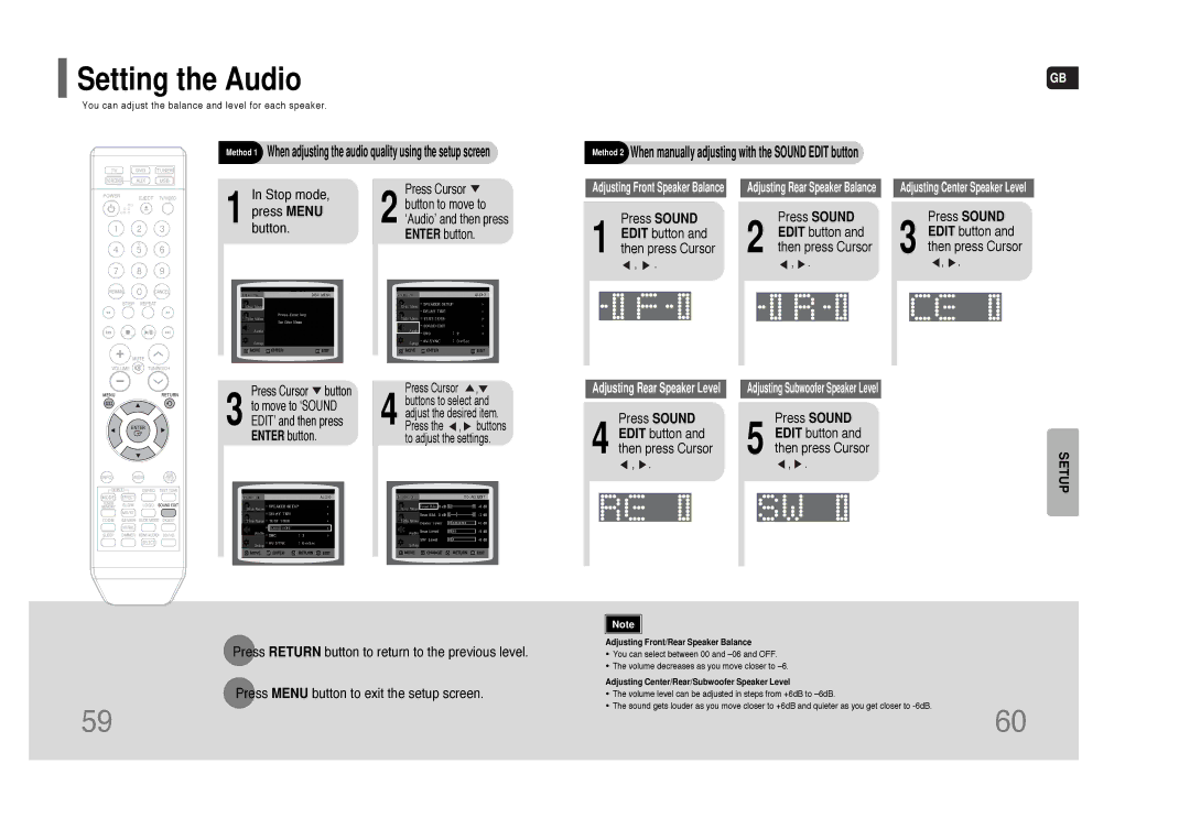 Samsung HT-TXQ100, HT-XQ100W, AH68-01852B instruction manual Setting the Audio, Enter button 