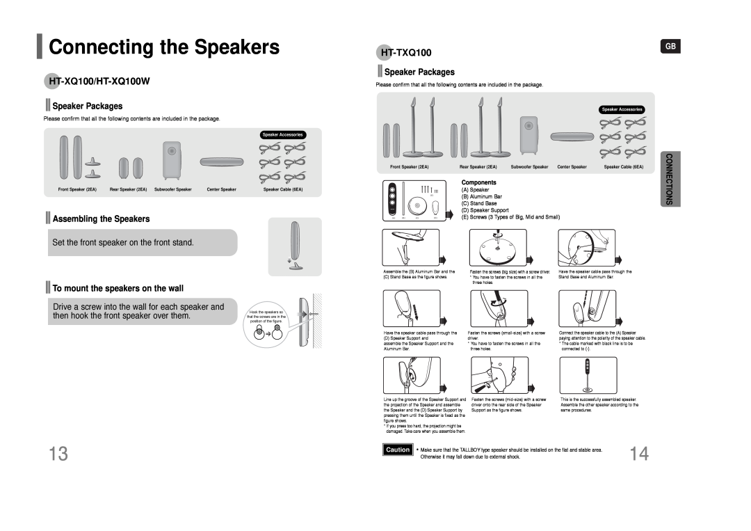 Samsung AH68-01852B Speaker Packages, Assembling the Speakers, Set the front speaker on the front stand, HT-TXQ100 