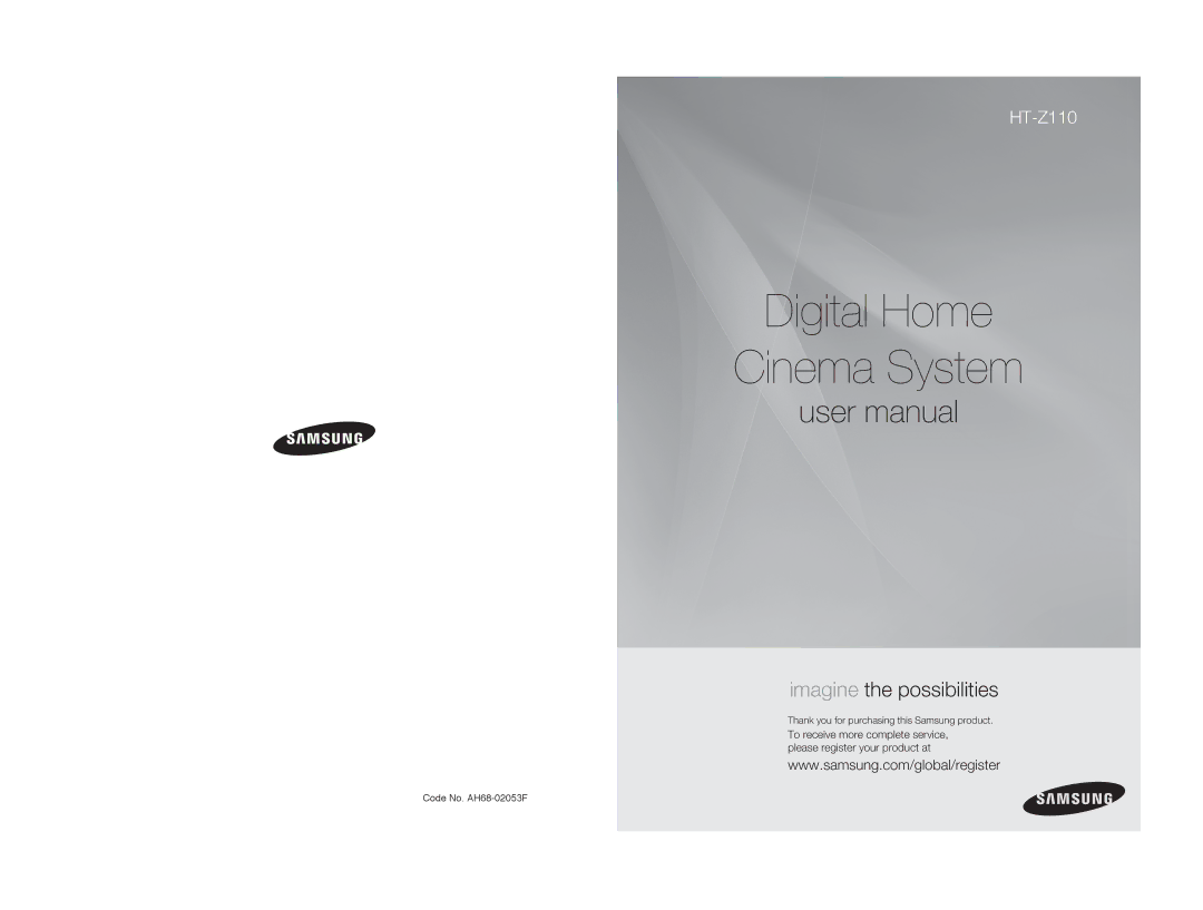 Samsung HT-Z110 user manual Digital Home Cinema System 