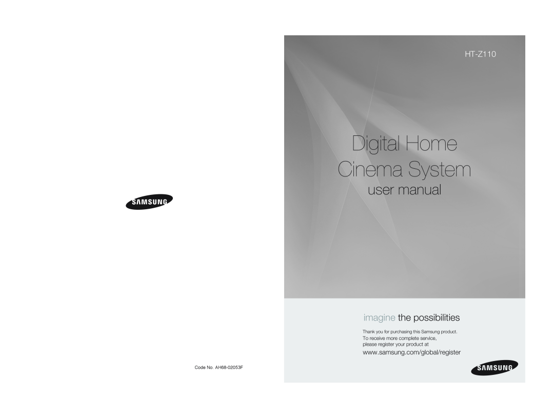 Samsung HT-Z110 user manual Digital Home Cinema System, imagine the possibilities, Code No. AH68-02053F 