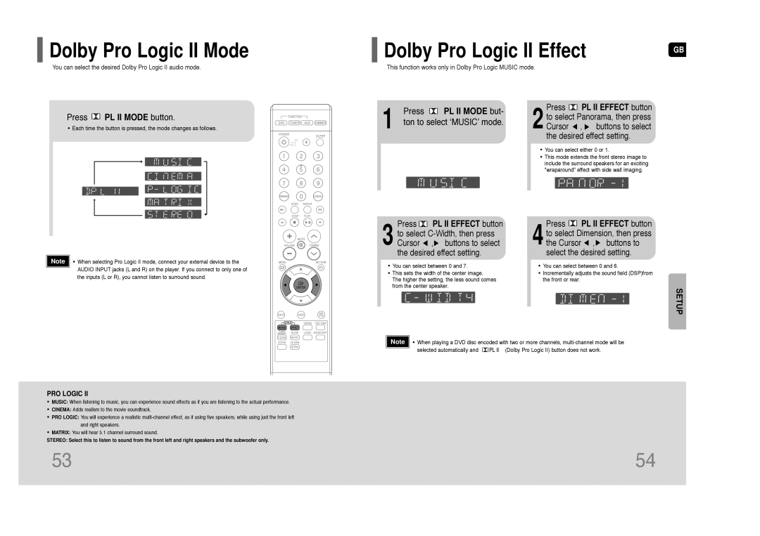 Samsung HT-Z110 Dolby Pro Logic II Mode, Dolby Pro Logic II Effect, Press PL II MODE button, ton to select ‘MUSIC’ mode 