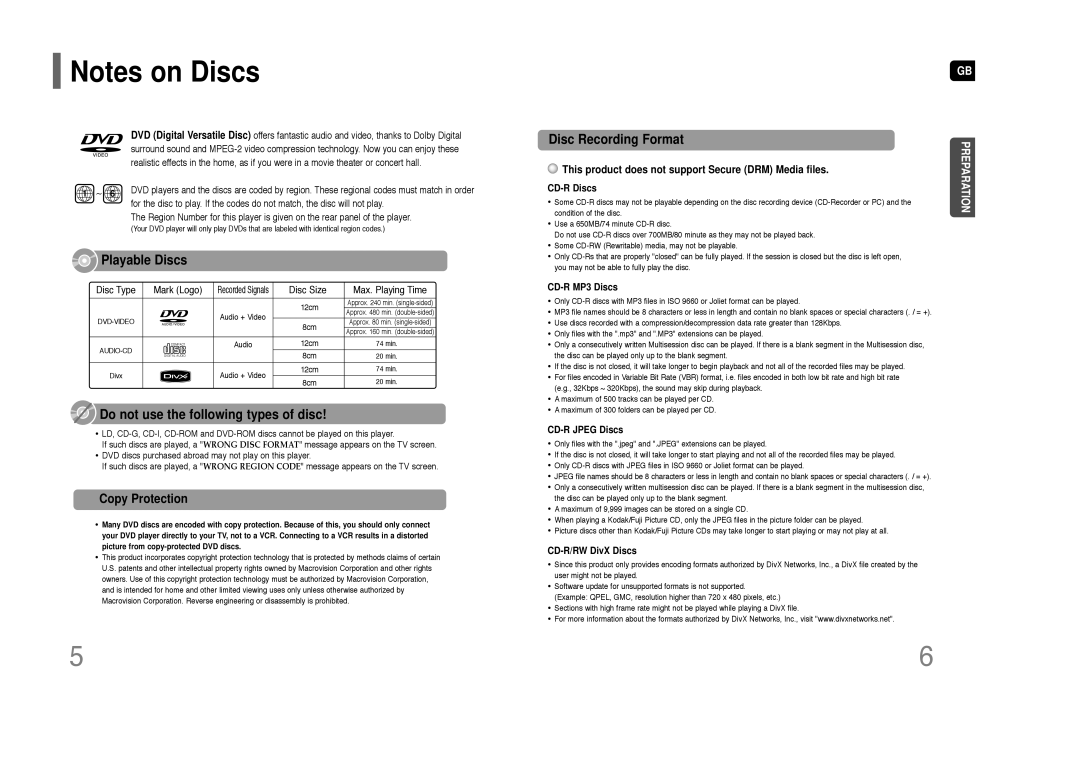 Samsung HT-Z110 Notes on Discs, Playable Discs, Do not use the following types of disc, Disc Recording Format, CD-RDiscs 