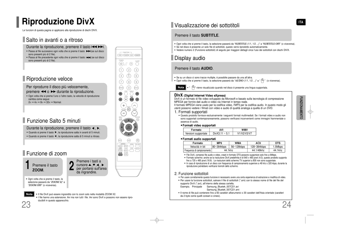 Samsung HT-Z110R/XET, HT-Z110NT/XET manual Riproduzione DivX 