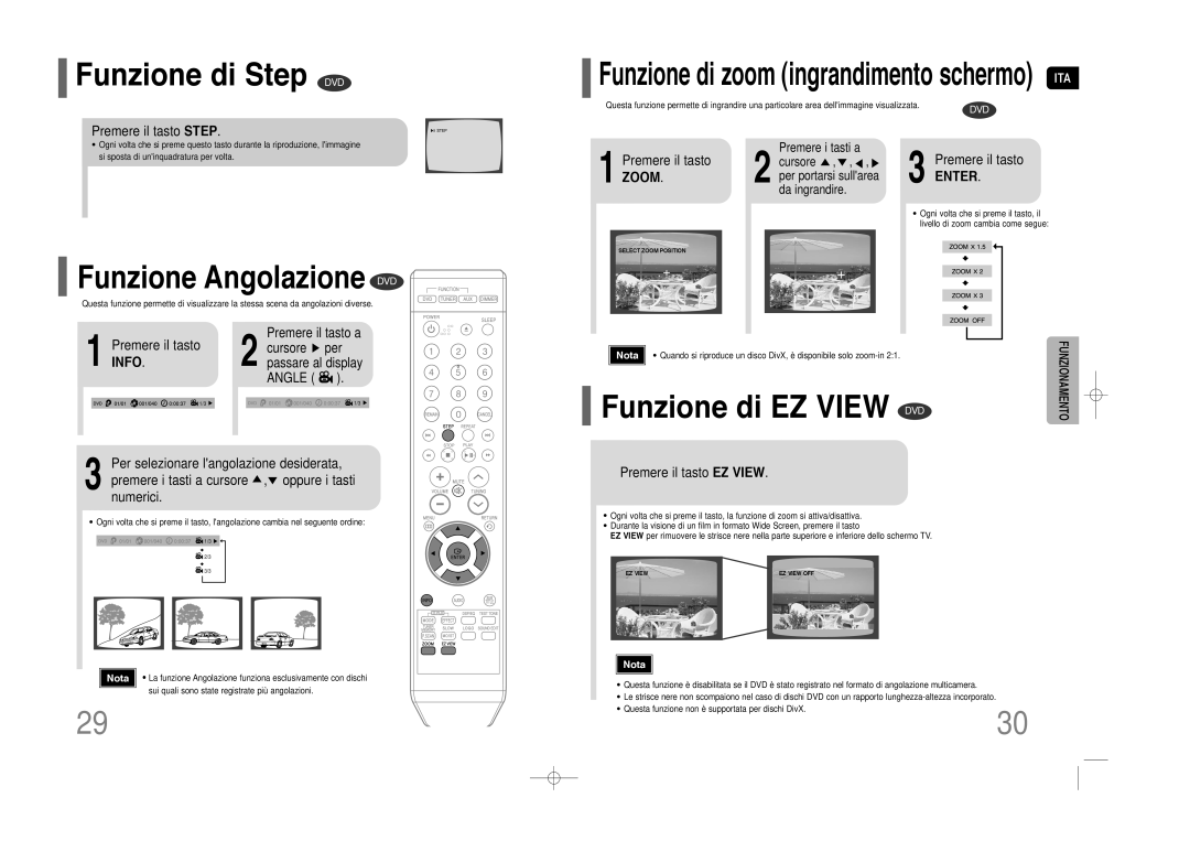 Samsung HT-Z110NT/XET, HT-Z110R/XET manual Funzione di Step DVD, Funzione di EZ View DVD, Funzione Angolazione DVD, Info 