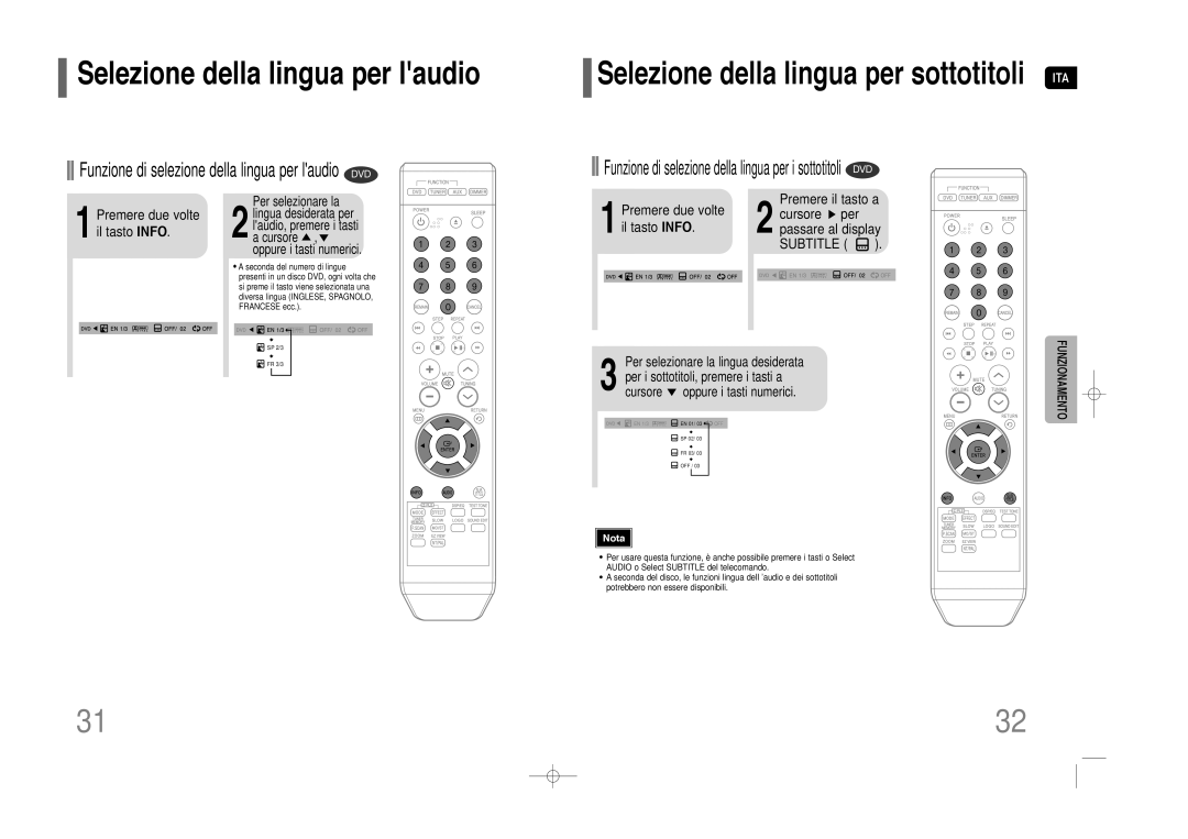 Samsung HT-Z110R/XET, HT-Z110NT/XET Selezione della lingua per laudio, Funzione di selezione della lingua per laudio DVD 