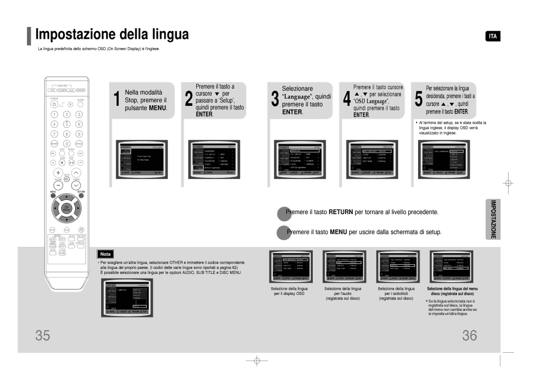 Samsung HT-Z110R/XET, HT-Z110NT/XET manual Impostazione della lingua, Selezionare, Language, quindi 