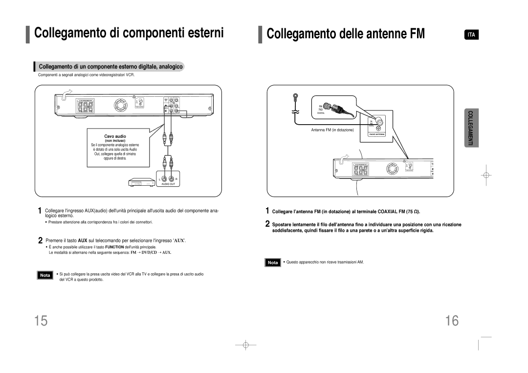 Samsung HT-Z110R/XET, HT-Z110NT/XET manual Collegamento di componenti esterni 