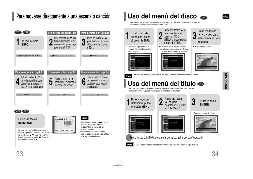 Samsung HT-Z110R/XET Uso del menú del disco DVD, Uso del menú del título DVD, En el modo de detención, pulse el botón Menu 