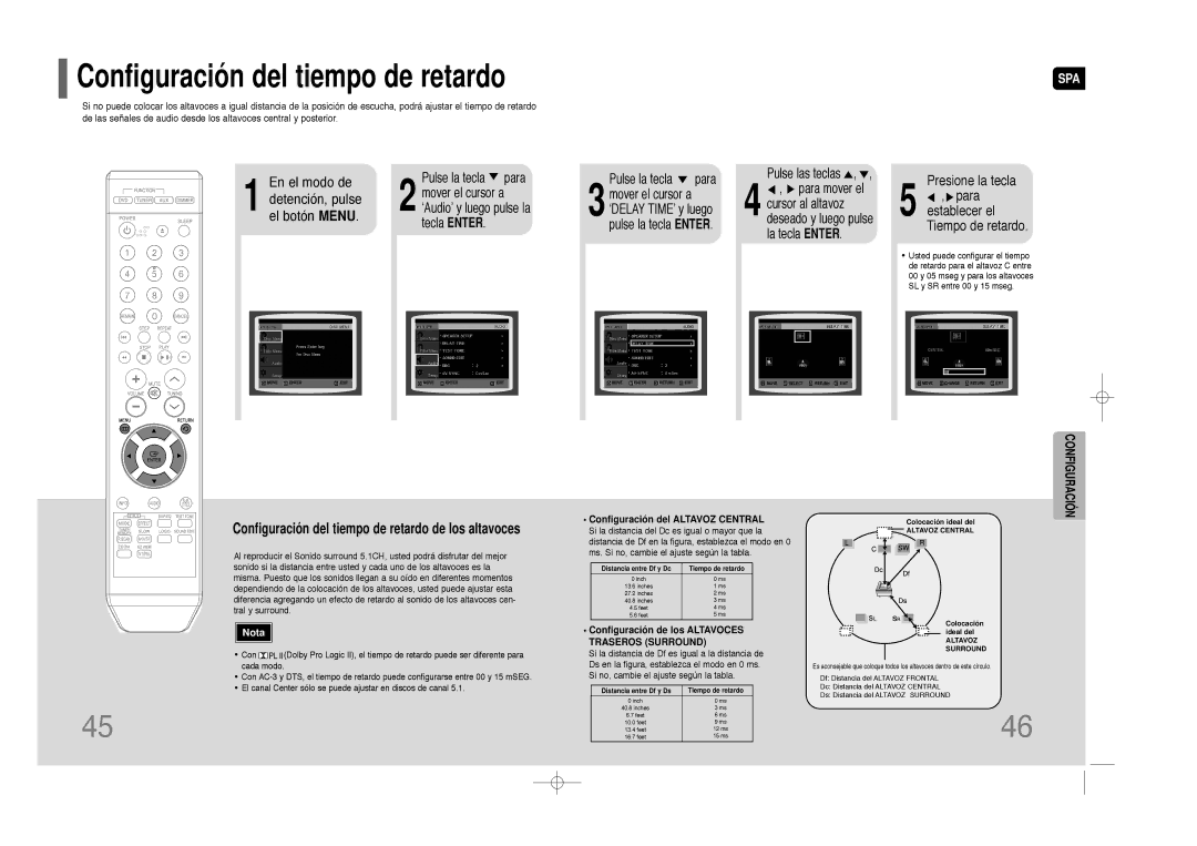 Samsung HT-Z110T/MEA, HT-Z110R/EDC Configuración del Altavoz Central, Configuración de los Altavoces Traseros Surround 