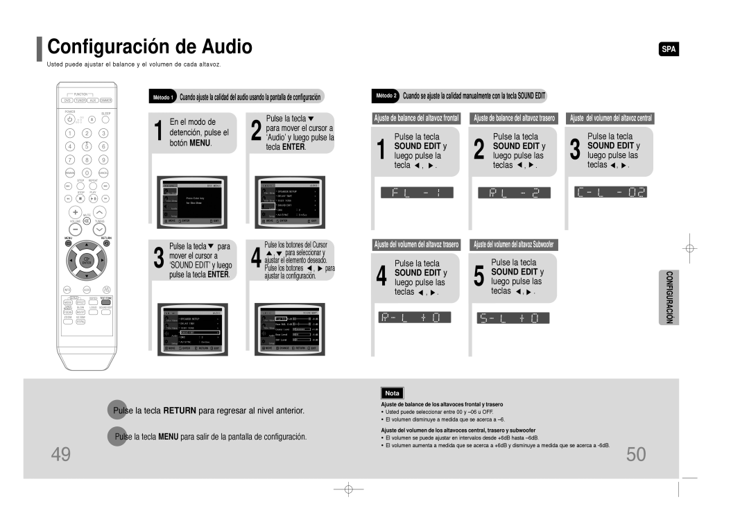 Samsung HT-Z110NT/EDC, HT-Z110R/EDC, HT-Z110NT/XET, HT-Z110R/XET, HT-Z110T/MEA manual Configuración de Audio, Sound Edit y 