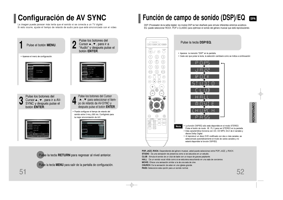 Samsung HT-Z110NT/XET, HT-Z110R/EDC, HT-Z110NT/EDC, HT-Z110R/XET, HT-Z110T/MEA Configuración de AV Sync, Pulse el botón Menu 