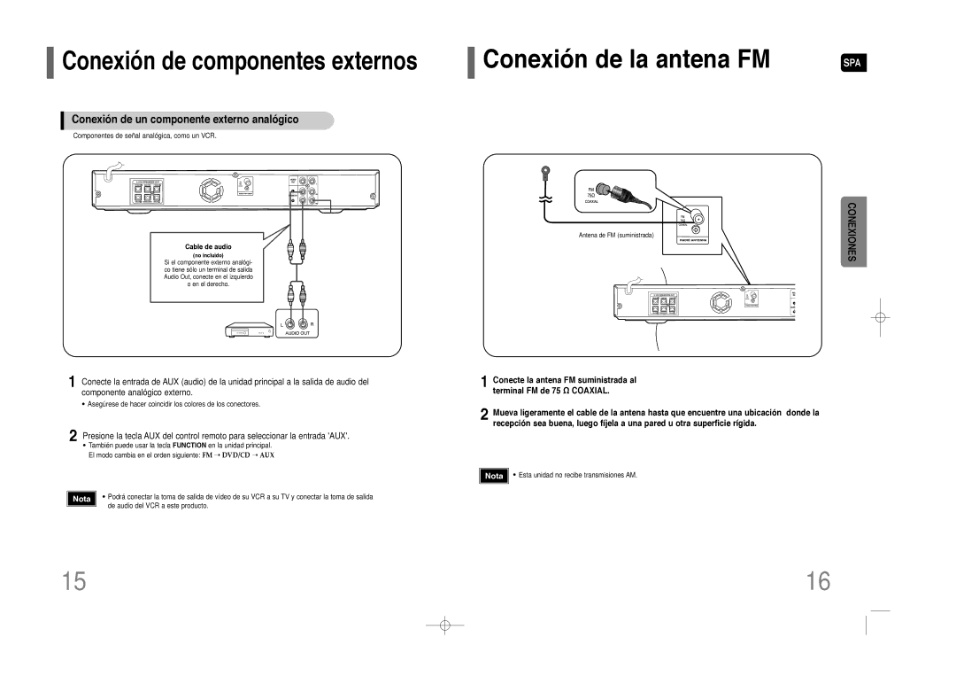 Samsung HT-Z110T/MEA, HT-Z110R/EDC, HT-Z110NT/EDC Conexión de la antena FM, Conexión de un componente externo analógico 