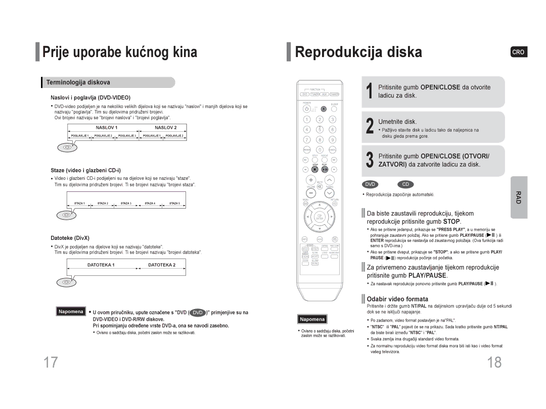 Samsung HT-Z110R/EDC manual Prije uporabe kućnog kina Reprodukcija diska, Terminologija diskova, Odabir video formata 