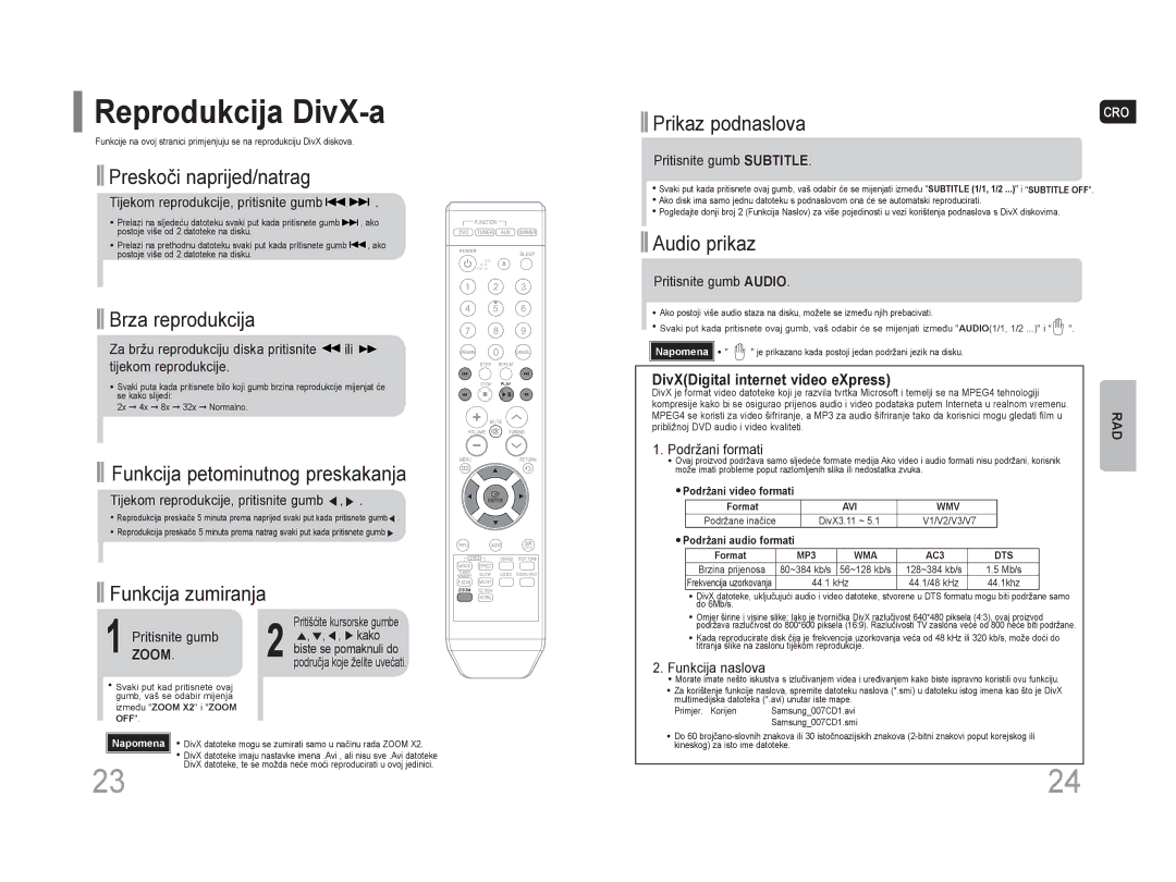 Samsung HT-Z110NT/EDC, HT-Z110R/EDC manual Reprodukcija DivX-a 