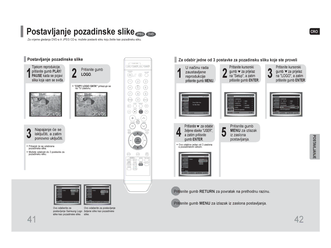 Samsung HT-Z110R/EDC, HT-Z110NT/EDC Tijekom reprodukcije, Načinu rada Pritisnite kursorski, Reprodukcije Na Setup, a zatim 