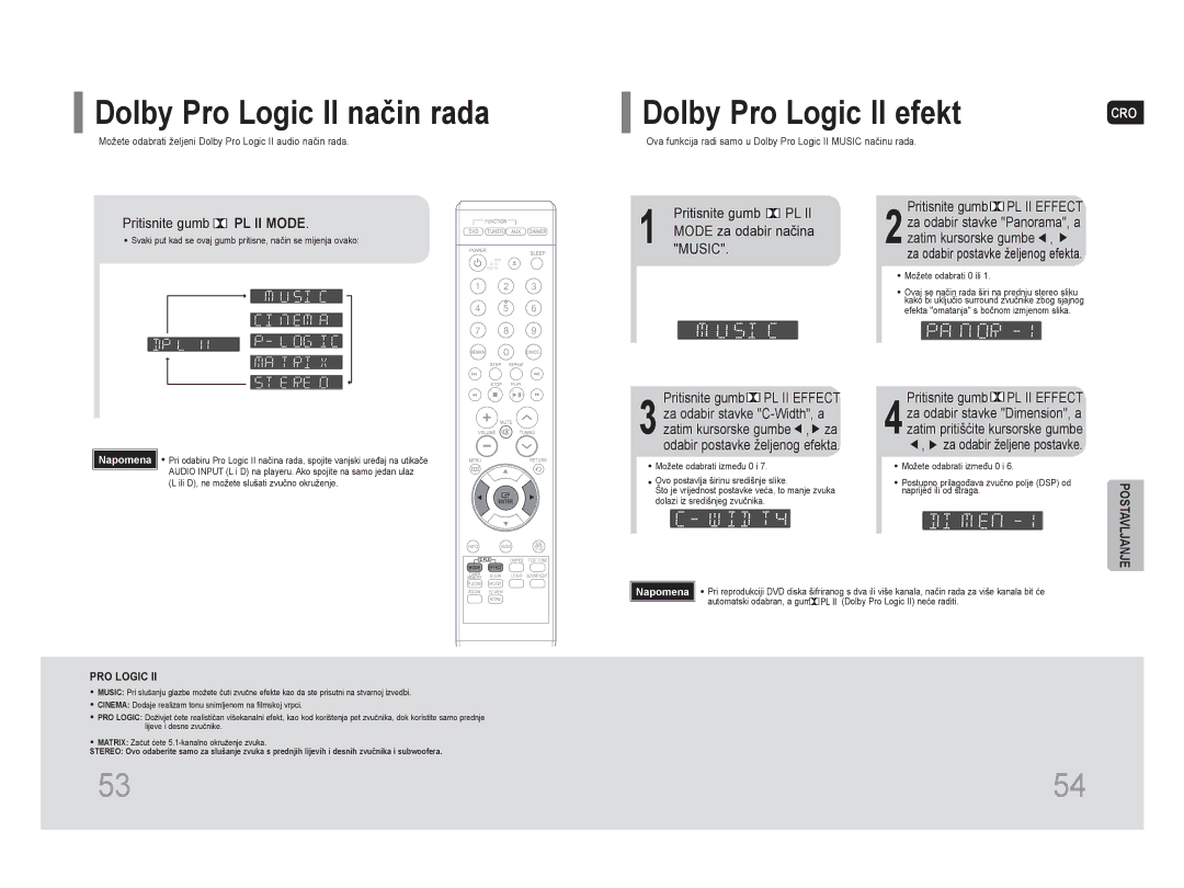 Samsung HT-Z110R/EDC, HT-Z110NT/EDC manual Dolby Pro Logic II način rada, Dolby Pro Logic II efekt 