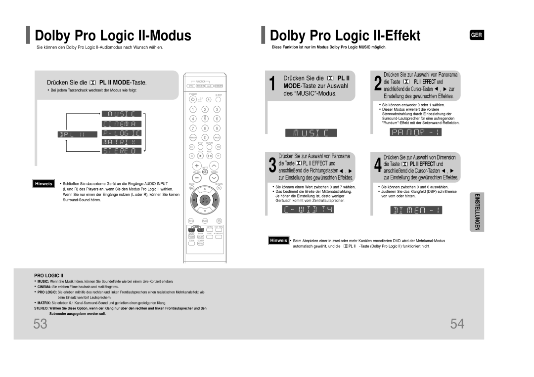 Samsung HT-Z110R/XEF, HT-Z110R/EDC Dolby Pro Logic II-Modus, Dolby Pro Logic II-Effekt, Drücken Sie die PL II MODE-Taste 