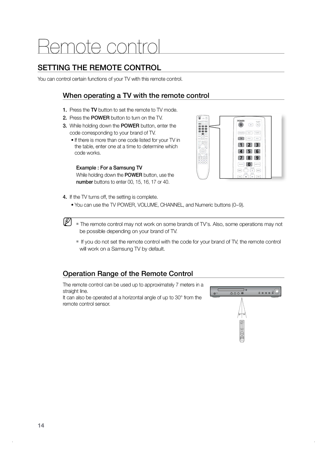 Samsung HT-TZ122, HT-Z120 manual Setting the Remote Control, When operating a TV with the remote control 