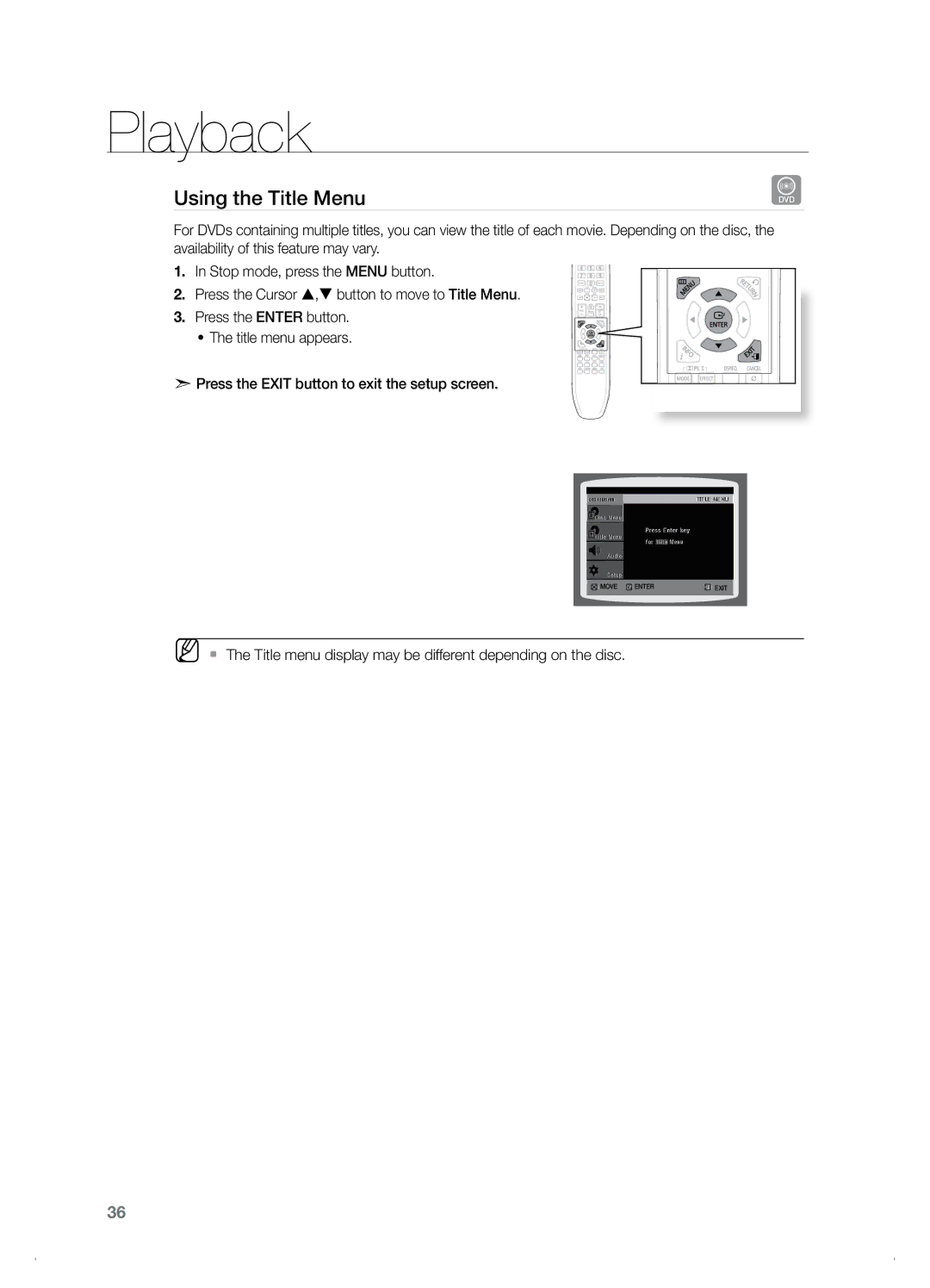 Samsung HT-TZ122, HT-Z120 manual Using the Title Menu 