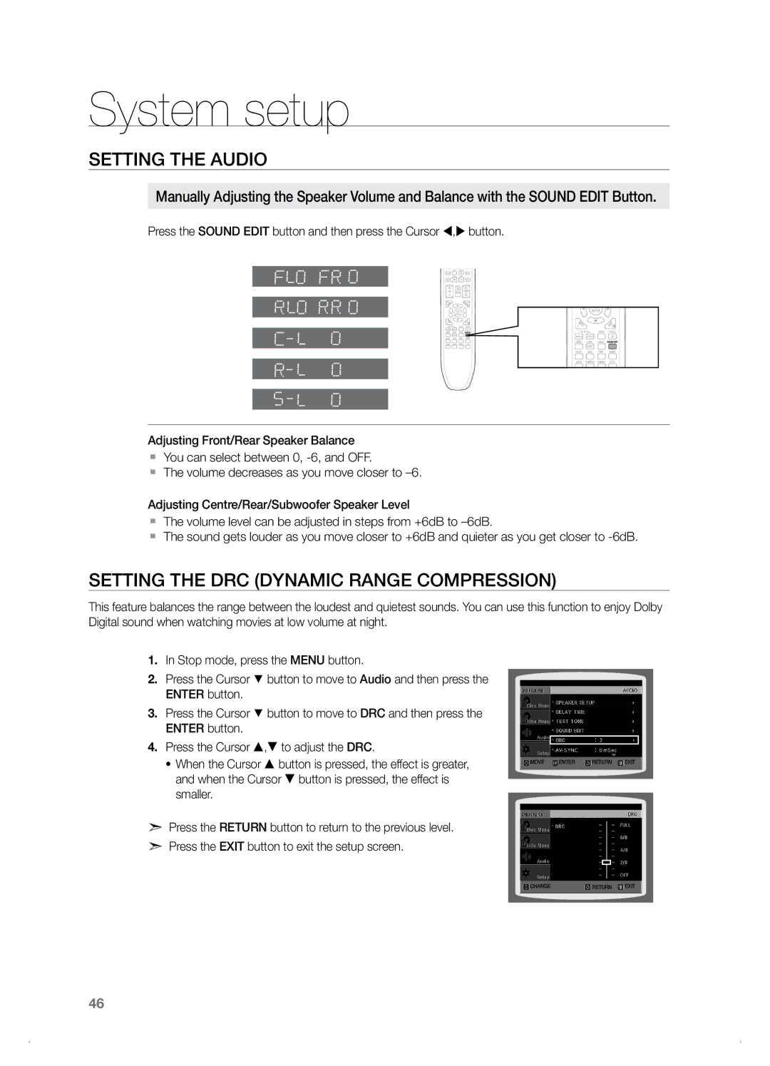 Samsung HT-TZ122, HT-Z120 manual Setting the DRC Dynamic Range Compression 