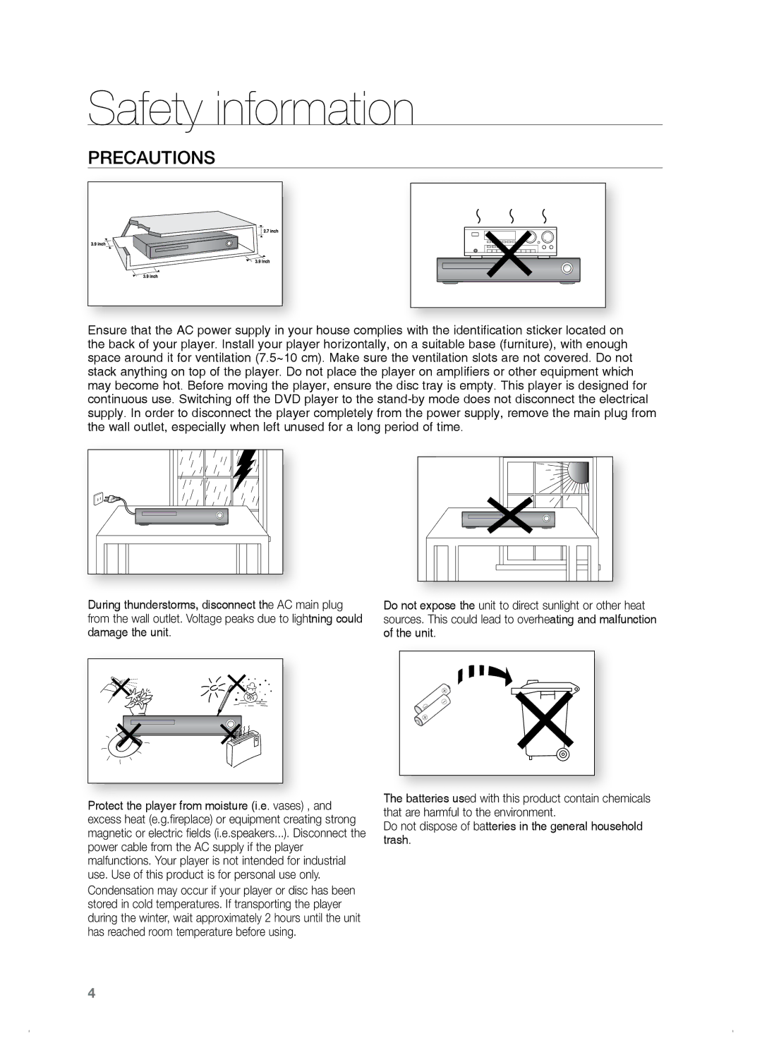 Samsung HT-TZ122, HT-Z120 manual Precautions, Damage the unit 