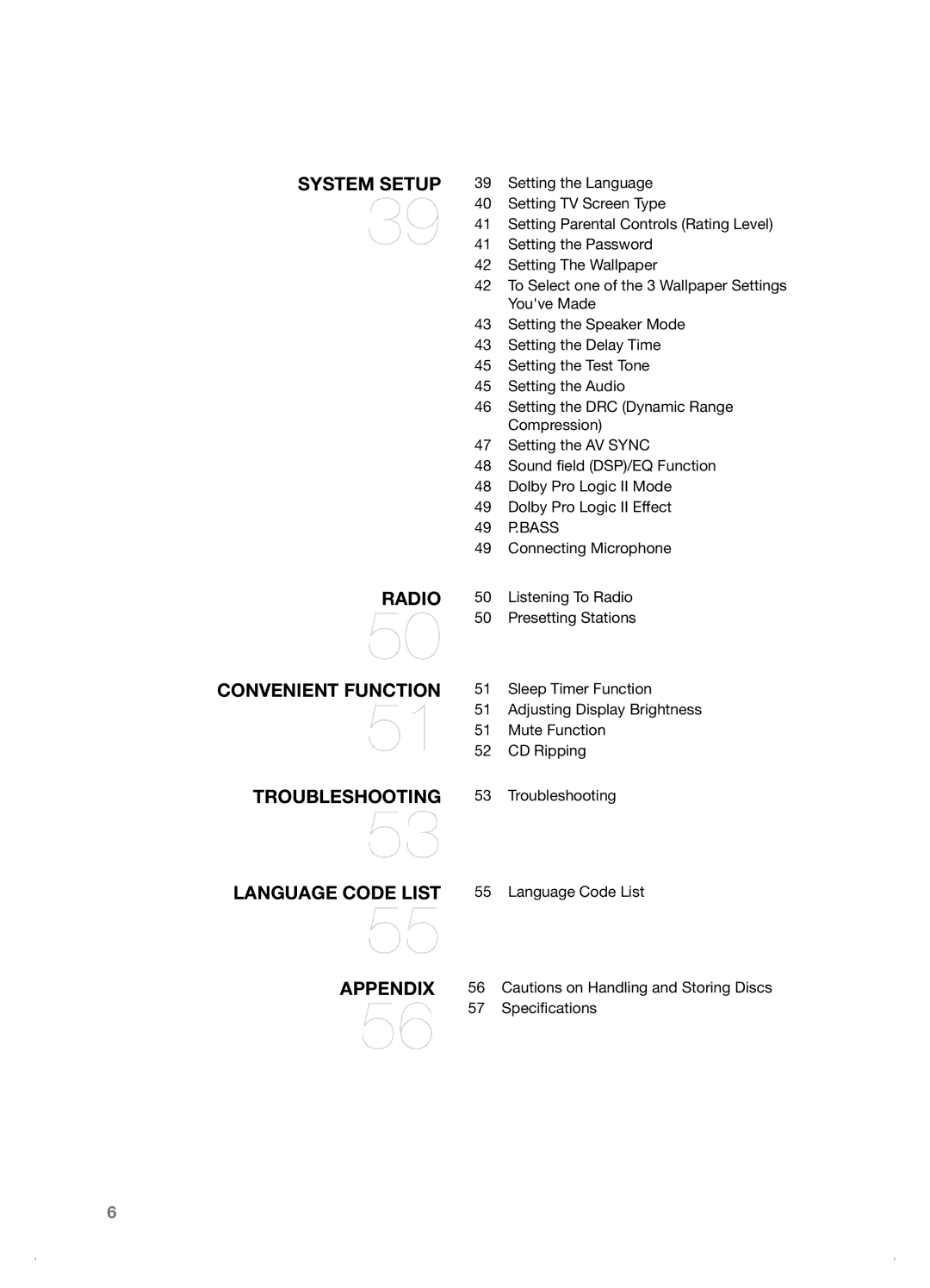 Samsung HT-TZ122, HT-Z120 manual 49 P.BASS, Connecting Microphone, Language Code List Specifications 