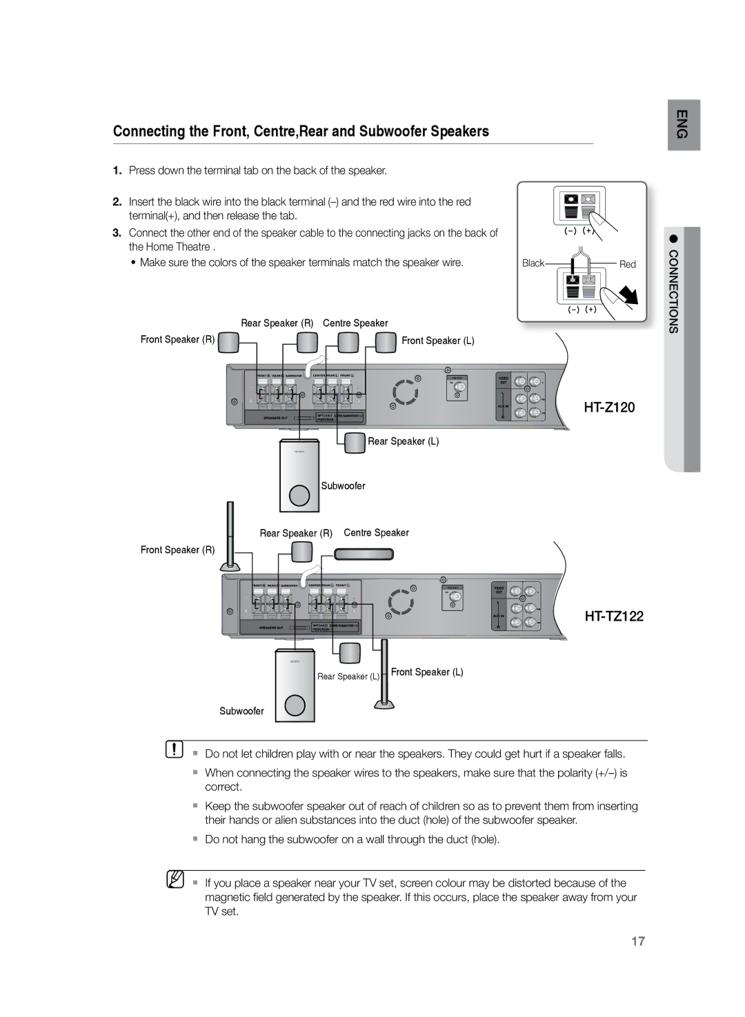 Samsung HT-Z120T/XER, HT-Z120T/EDC, HT-Z120T/XEF, HT-Z120T/XET, HT-Z120T/FMC, HT-Z120T/MEA manual EnG, HT-TZ122, Conn ections 