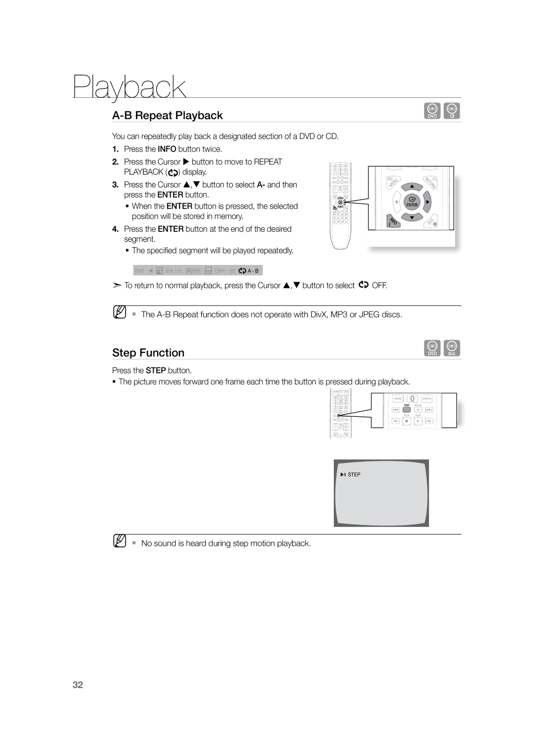 Samsung HT-Z120T/XET, HT-Z120T/EDC, HT-Z120T/XEF, HT-Z120T/FMC, HT-Z120T/MEA, HT-Z120T/UMG, HT-Z120T/SIM manual Step Function 