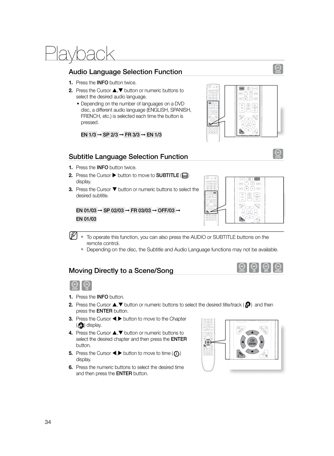 Samsung HT-Z120T/MEA, HT-Z120T/EDC, HT-Z120T/XEF Audio Language Selection Function, Subtitle Language Selection Function 