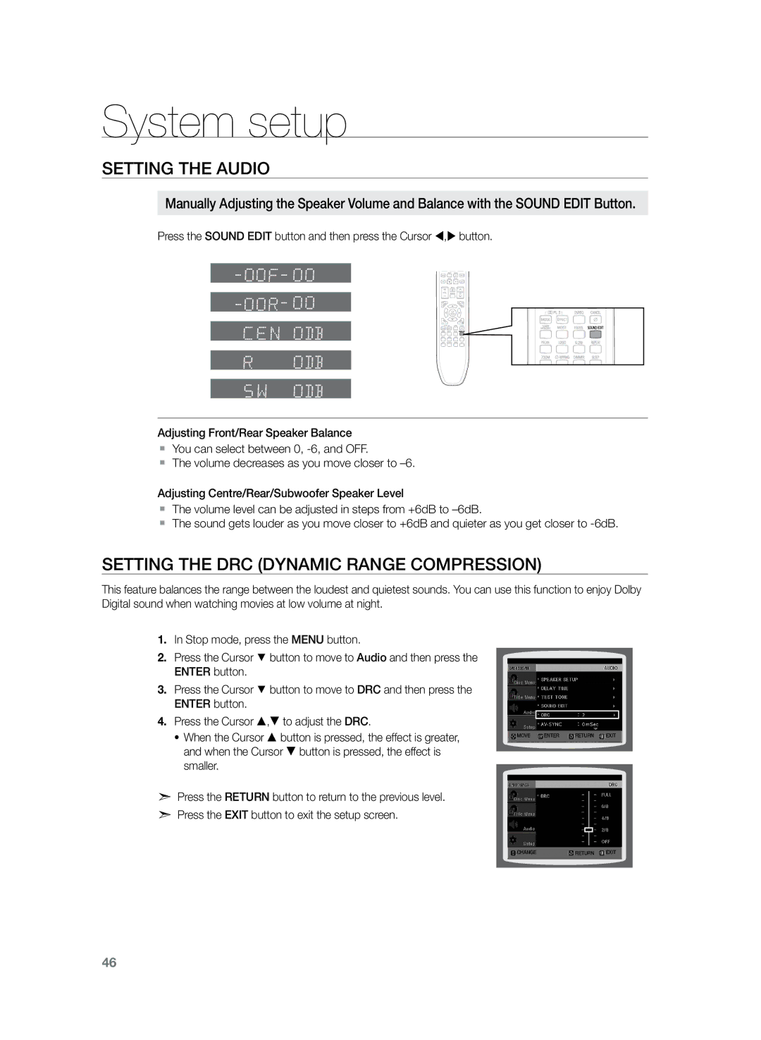 Samsung HT-Z120T/SIM, HT-Z120T/EDC, HT-Z120T/XEF, HT-Z120T/XET, HT-Z120T/FMC manual Setting the DRC Dynamic Range Compression 