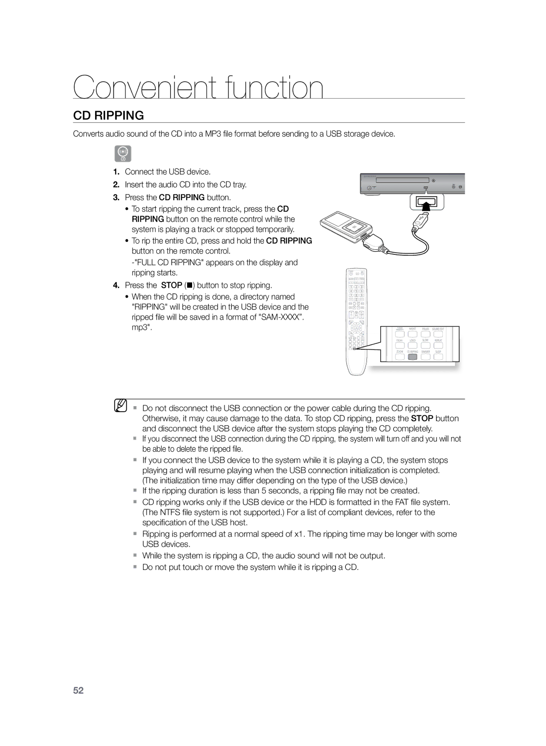 Samsung HT-Z120T/XET, HT-Z120T/EDC, HT-Z120T/XEF, HT-Z120T/FMC, HT-Z120T/MEA, HT-Z120T/UMG, HT-Z120T/SIM manual CD rIPPING 