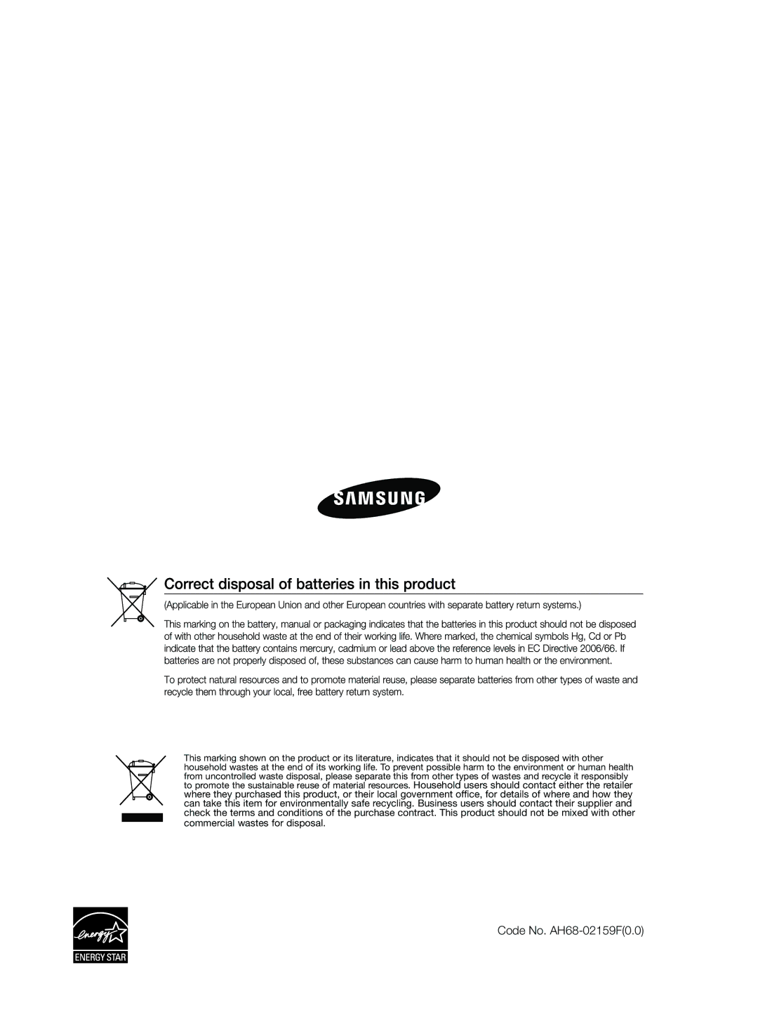 Samsung HT-Z120T/EDC, HT-Z120T/XEF, HT-Z120T/XET, HT-Z120T/FMC, HT-Z120T/MEA, HT-Z120T/UMG manual Code No. AH68-02159F0.0 